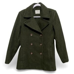 Old Navy Women's Peacoat Medium Green Wool Blend Double Breasted Collared Coat